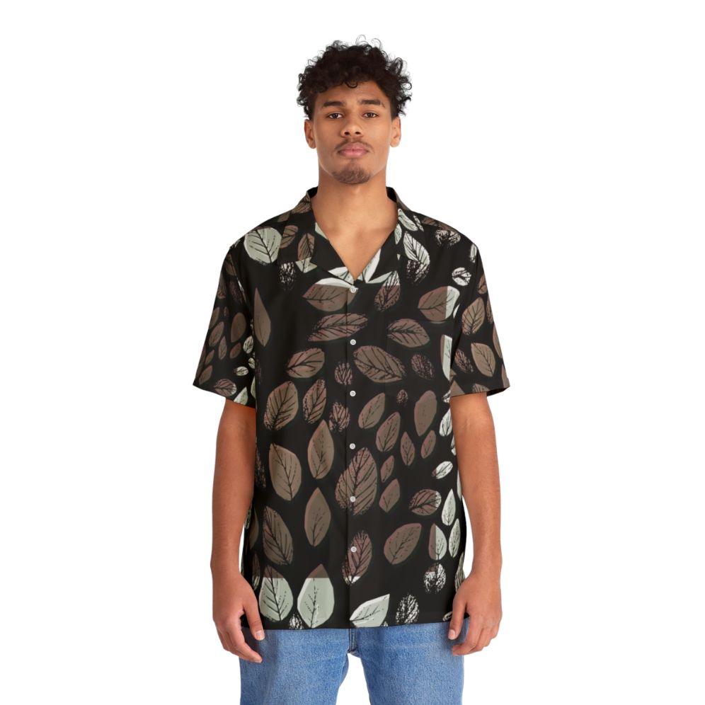 Botanical leaves pattern on a desaturated Hawaiian shirt - People Front