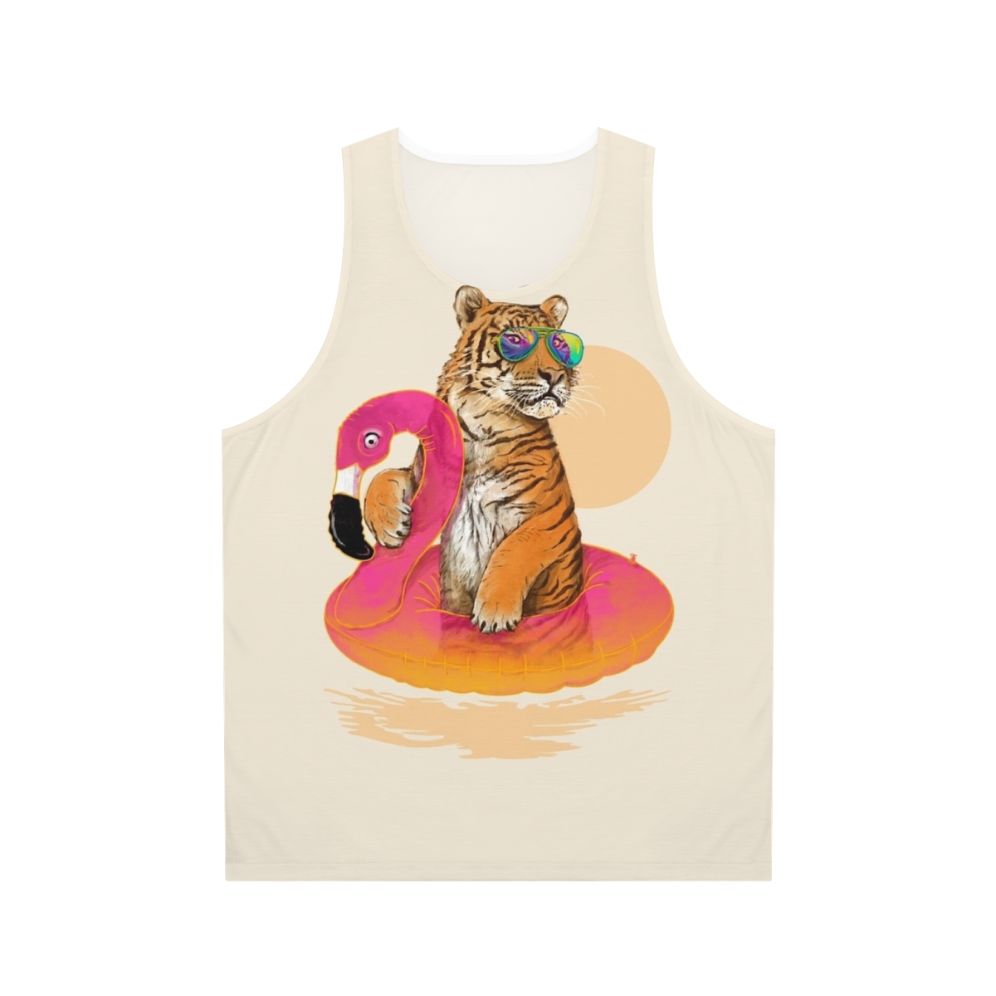 Tropical flamingo and tiger unisex tank top