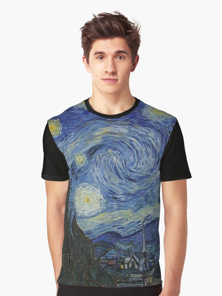 Starry Night graphic t-shirt featuring the iconic painting by Vincent van Gogh - Men