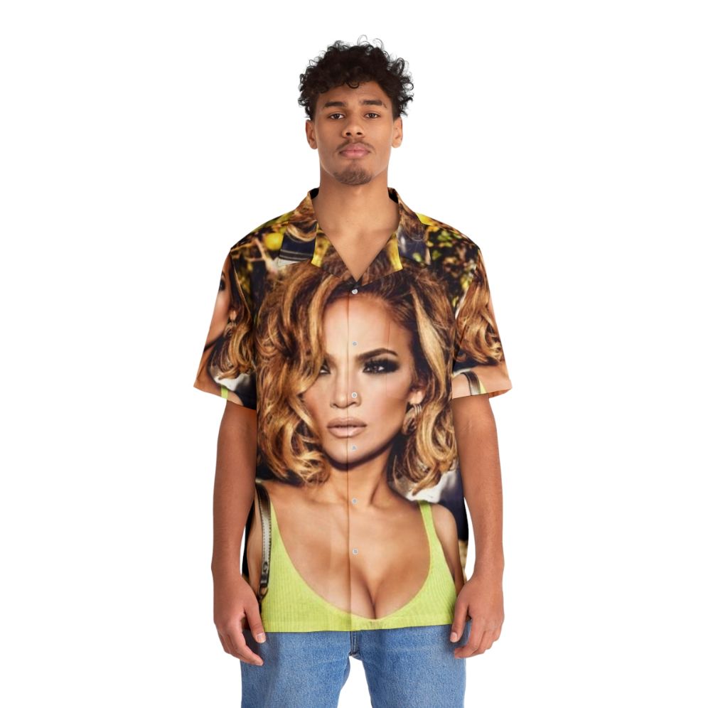 Jennifer Lopez wearing a tropical print Hawaiian shirt - People Front