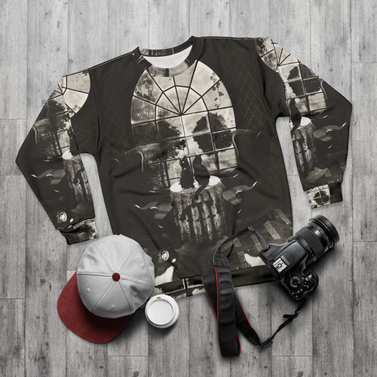 Room Skull Sweatshirt featuring a dark, gothic skull design - flat lay