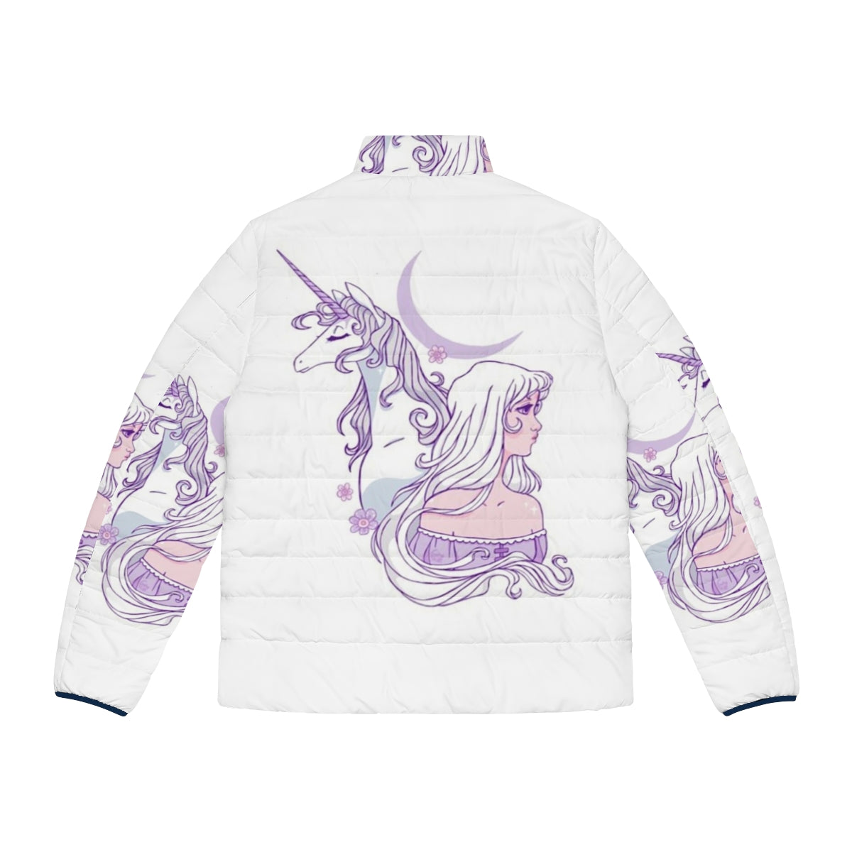 The Last Unicorn Puffer Jacket featuring a legendary unicorn in a whimsical, magical design - Back