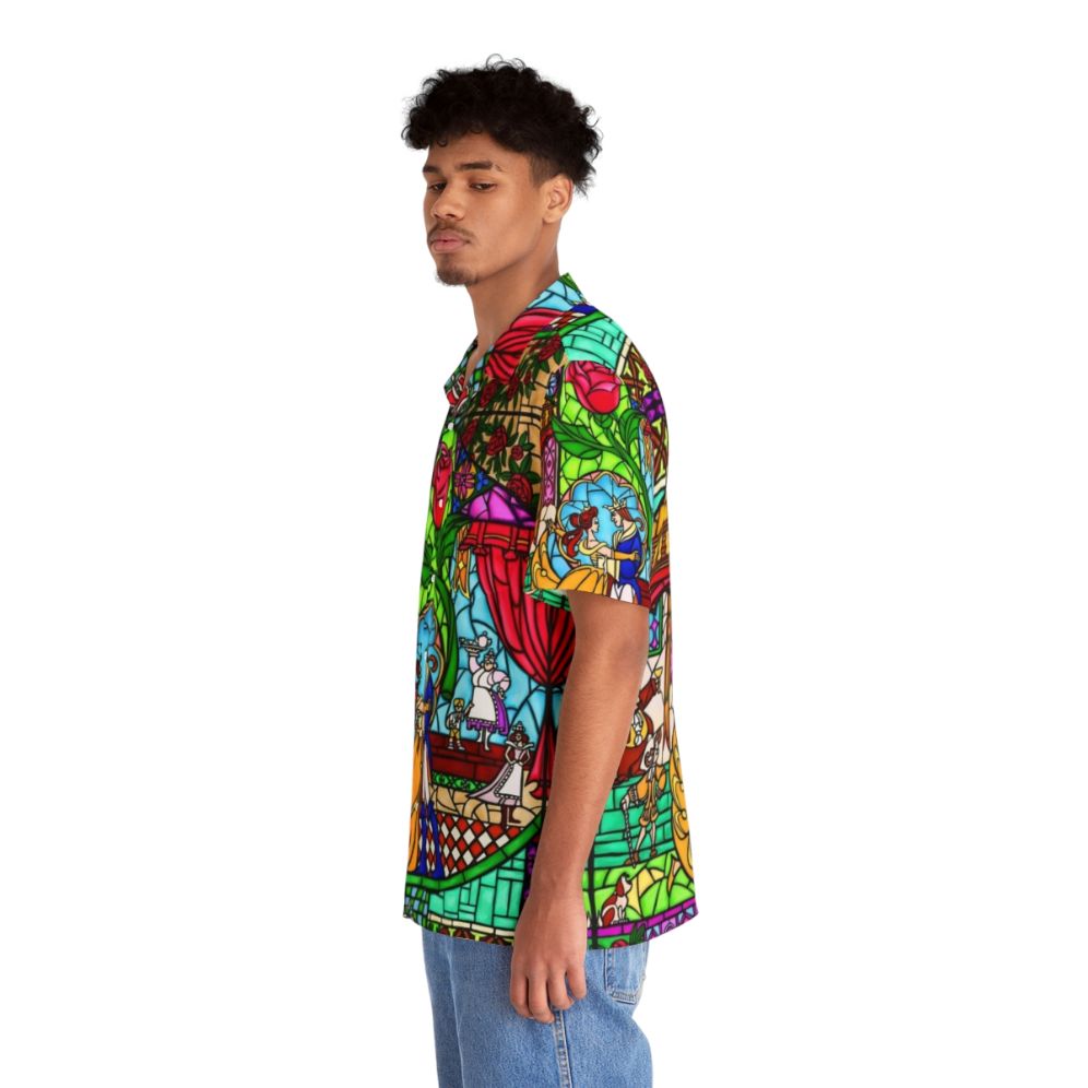 Stained Glass Window Hawaiian Shirt with Colorful Floral Pattern - People Left