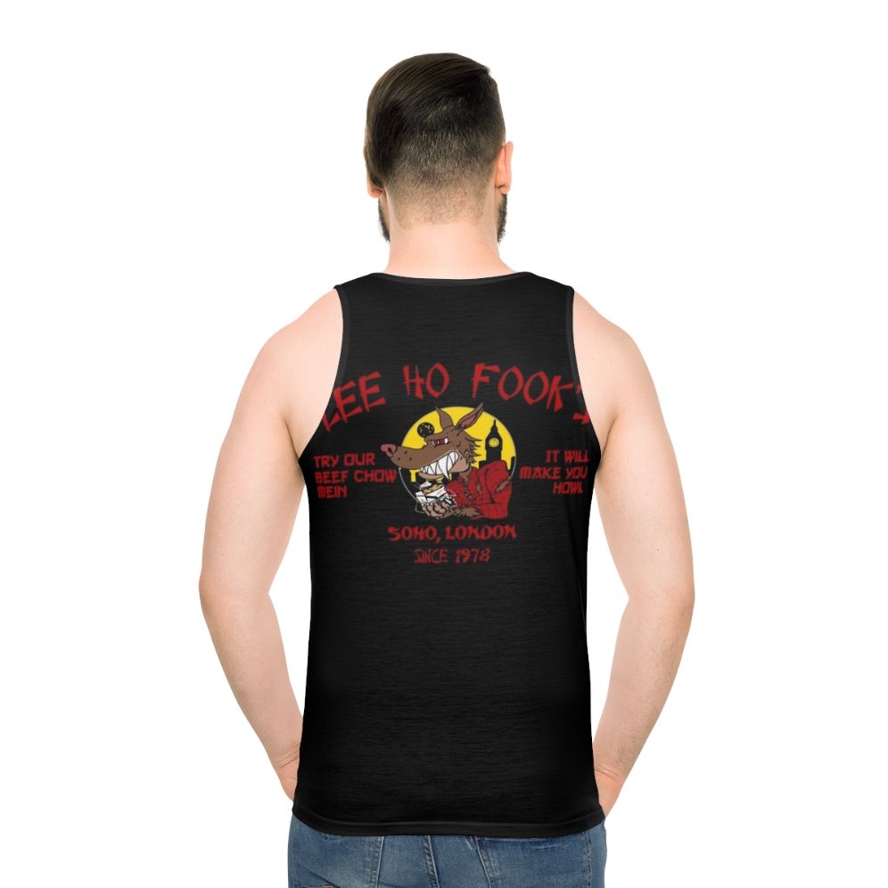 Unisex horror-themed tank top inspired by Warren Zevon's 'Werewolves of London' - men back