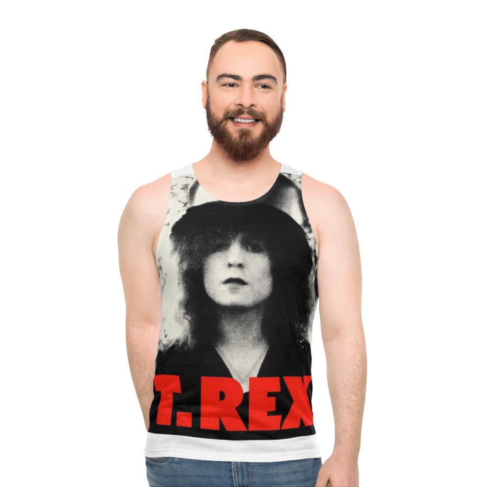 T-Rex Unisex Tank Top featuring the iconic dinosaur design - men