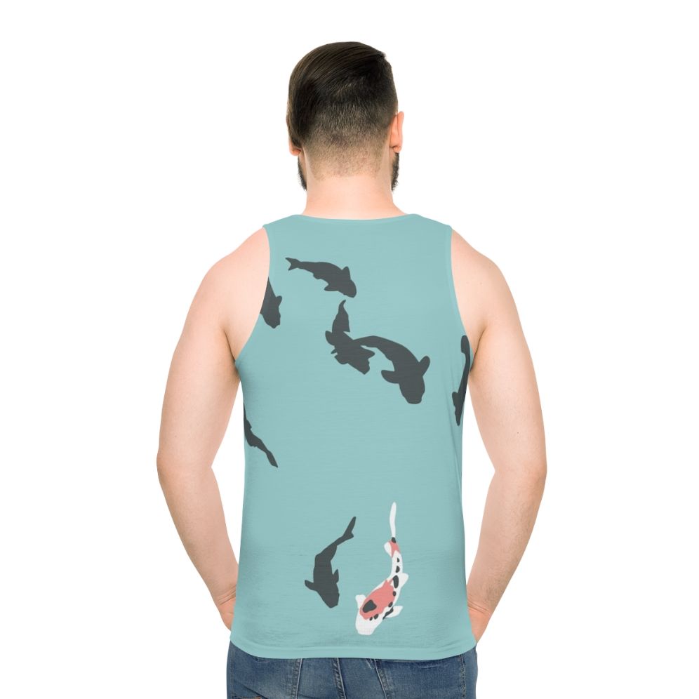 Unisex koi fish tank top featuring a minimalist design inspired by the anime "A Silent Voice" - men back