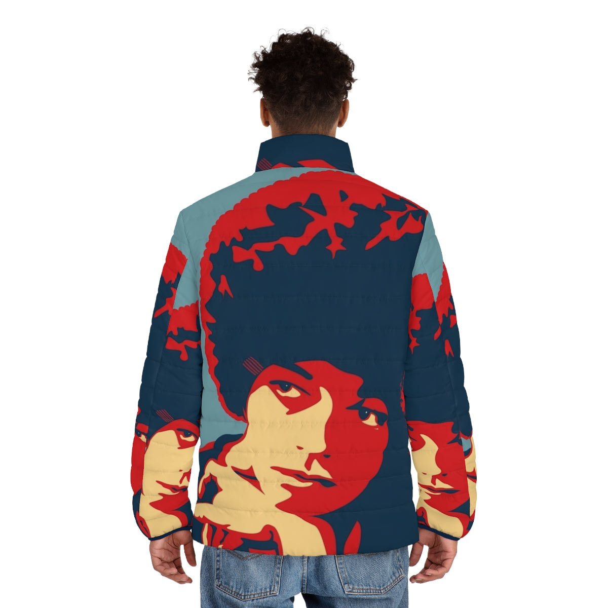 Angela Davis Puffer Jacket featuring Black Panther Party and Black Activism Imagery - men back