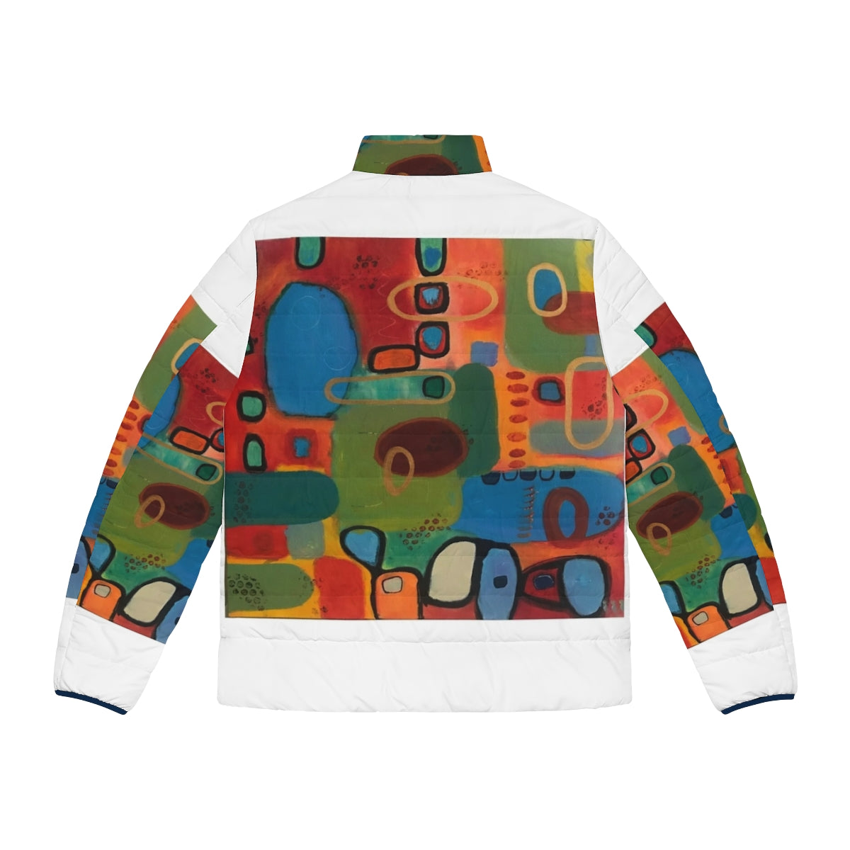 Primitive puffer jacket featuring a colorful abstract design with geometric shapes - Back