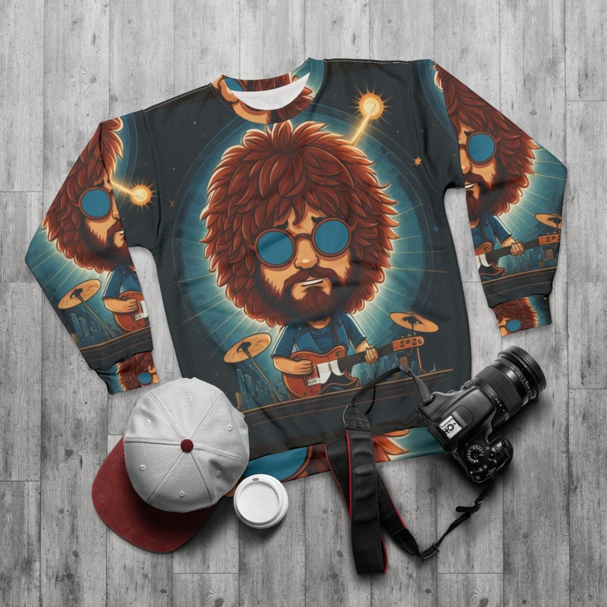 Jeff Lynne and Electric Light Orchestra 'Mr. Blue Sky' retro-style graphic sweatshirt - flat lay