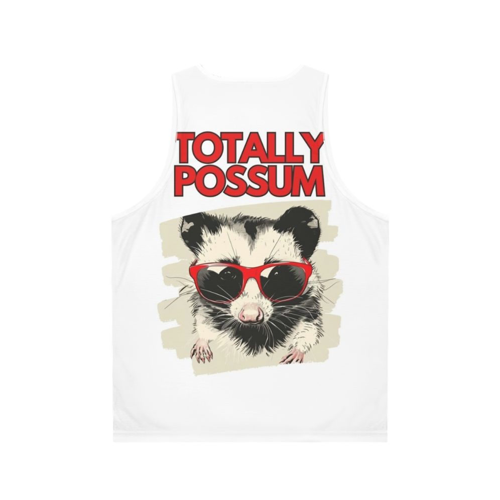 A model wearing a Possum Unisex Tank Top - Back