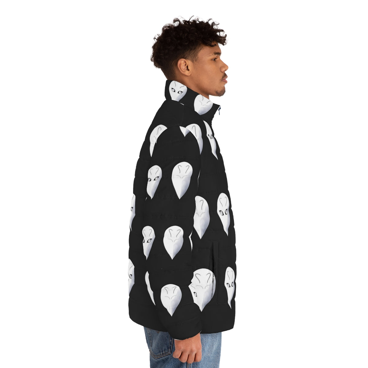 Oban Star Racers-inspired puffer jacket with anime graphics and racing theme - men side right