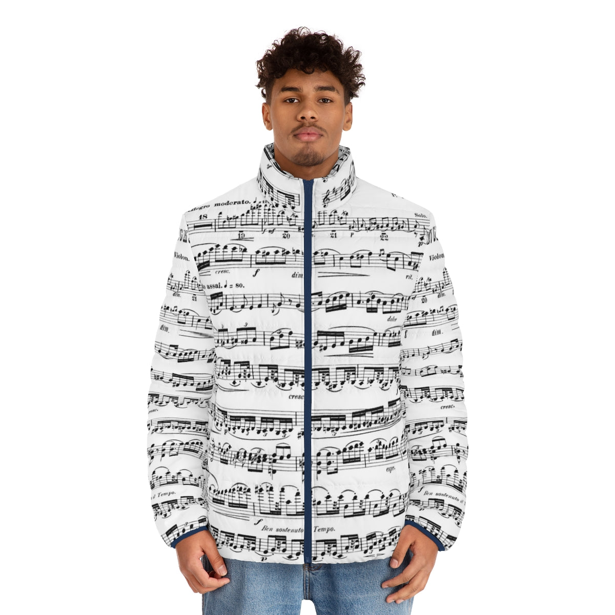 Puffer jacket featuring the Tchaikovsky Violin Concerto design - men front