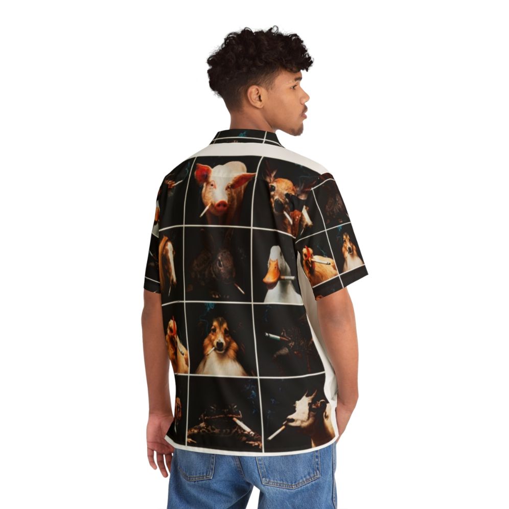 Anti-smoking Hawaiian shirt with animal print design to raise awareness - Flat lay