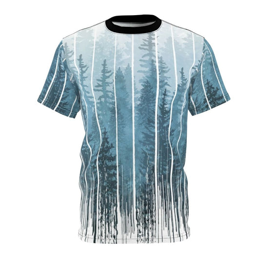 Grunge dripping turquoise and misty forest design on a t-shirt