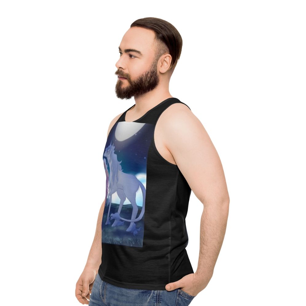 The Last Unicorn unisex tank top with original fantasy unicorn artwork - men side