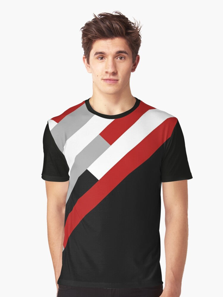 Minimalist diagonal stripes pattern design on a gray graphic t-shirt - Men