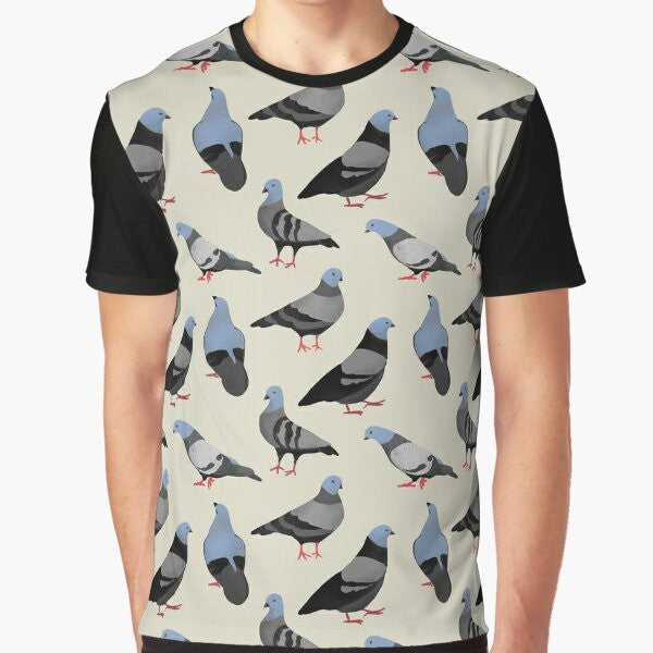 Colorful graphic design of pigeons on a t-shirt for animal lovers