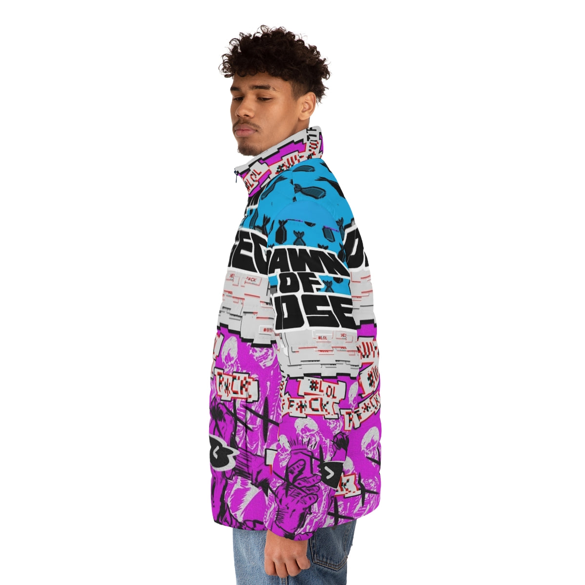 Dawn Of Dedsec Puffer Jacket featuring video game-inspired cyberpunk design - men side left