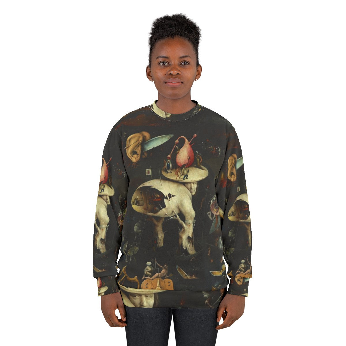 Hieronymus Bosch inspired sweatshirt featuring surreal "Hell" scene - women