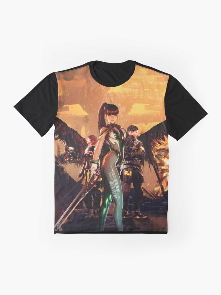 Stellar Blade video game character graphic t-shirt - Flat lay