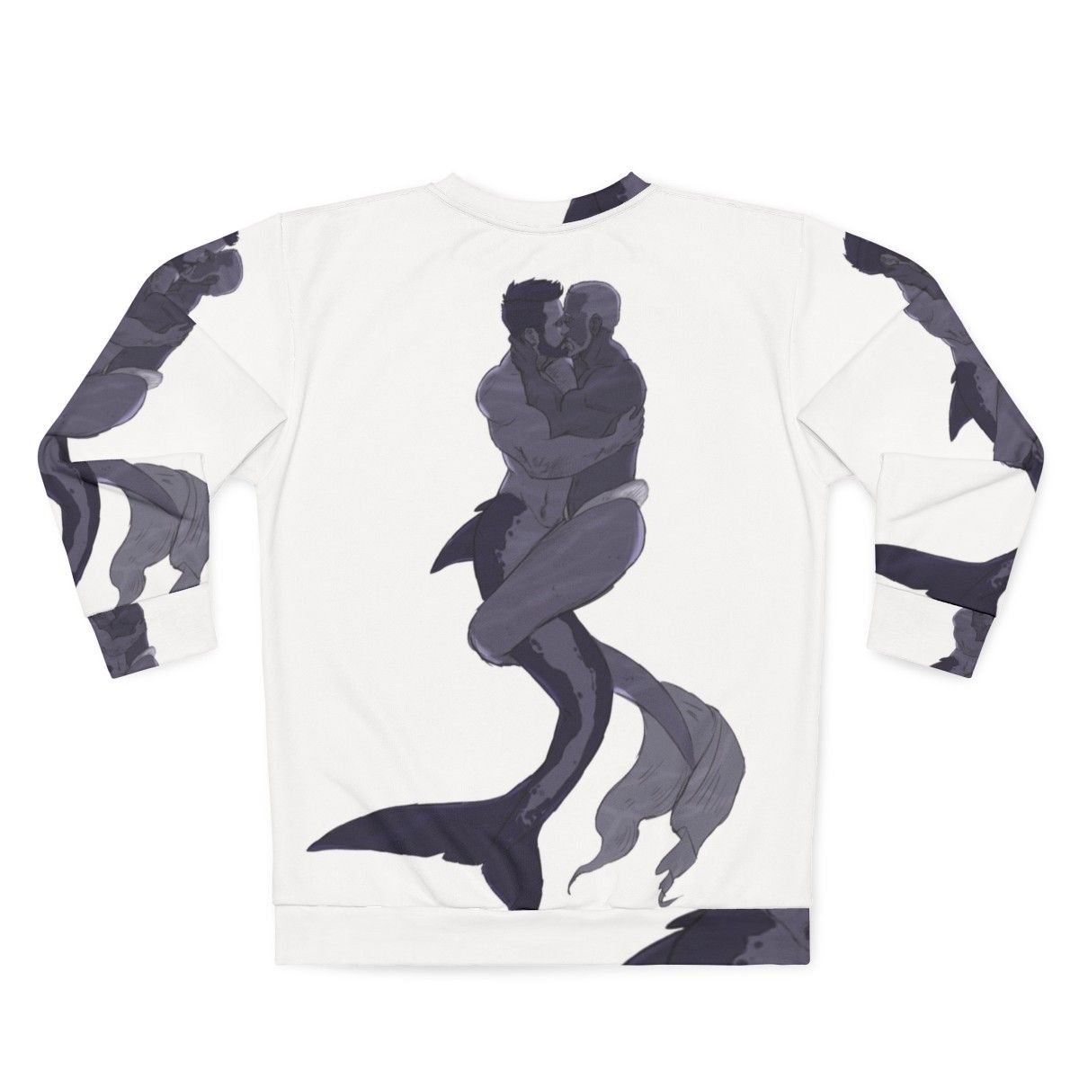 "Mermen in Love LGBTQ Sweatshirt featuring two muscular mermen embracing" - Back