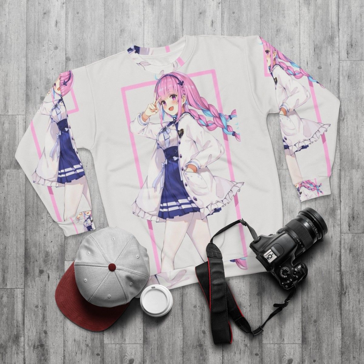 Minato Aqua Hololive VTuber Anime Sweatshirt - flat lay