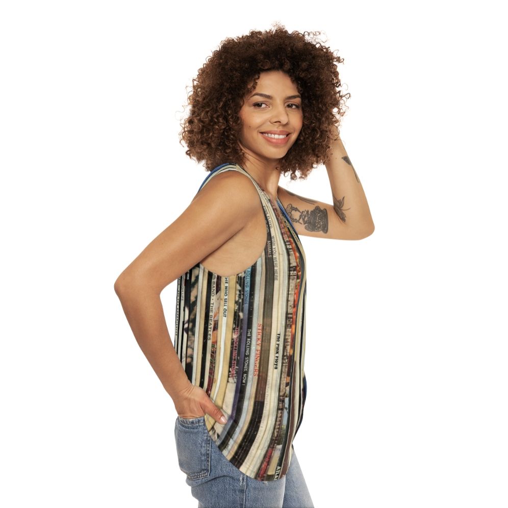 Classic rock vinyl record unisex tank top - women side