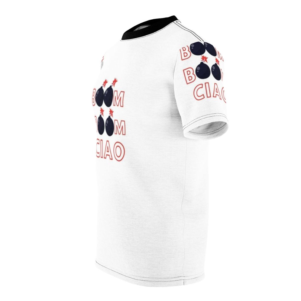 Money Heist inspired t-shirt with "Boom Boom Ciao" text - men left