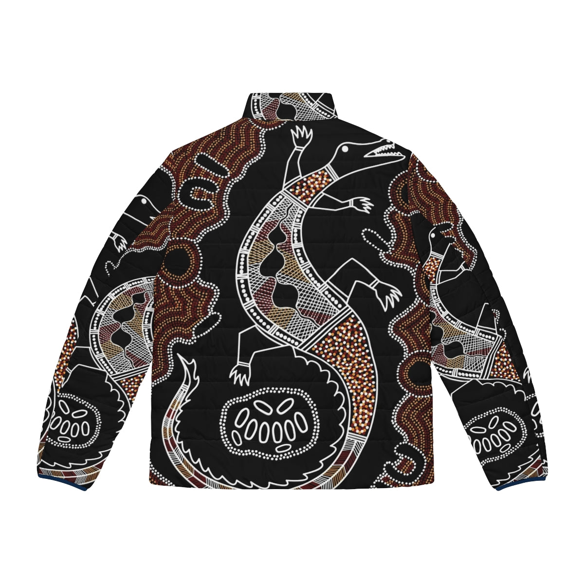 Authentic Aboriginal Art Crocodile Puffer Jacket with Traditional Artwork - Back