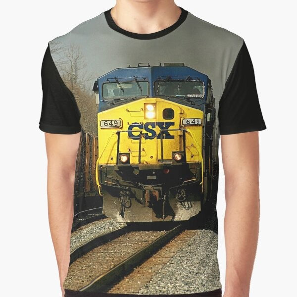 Vintage graphic t-shirt featuring a CSX 649 locomotive