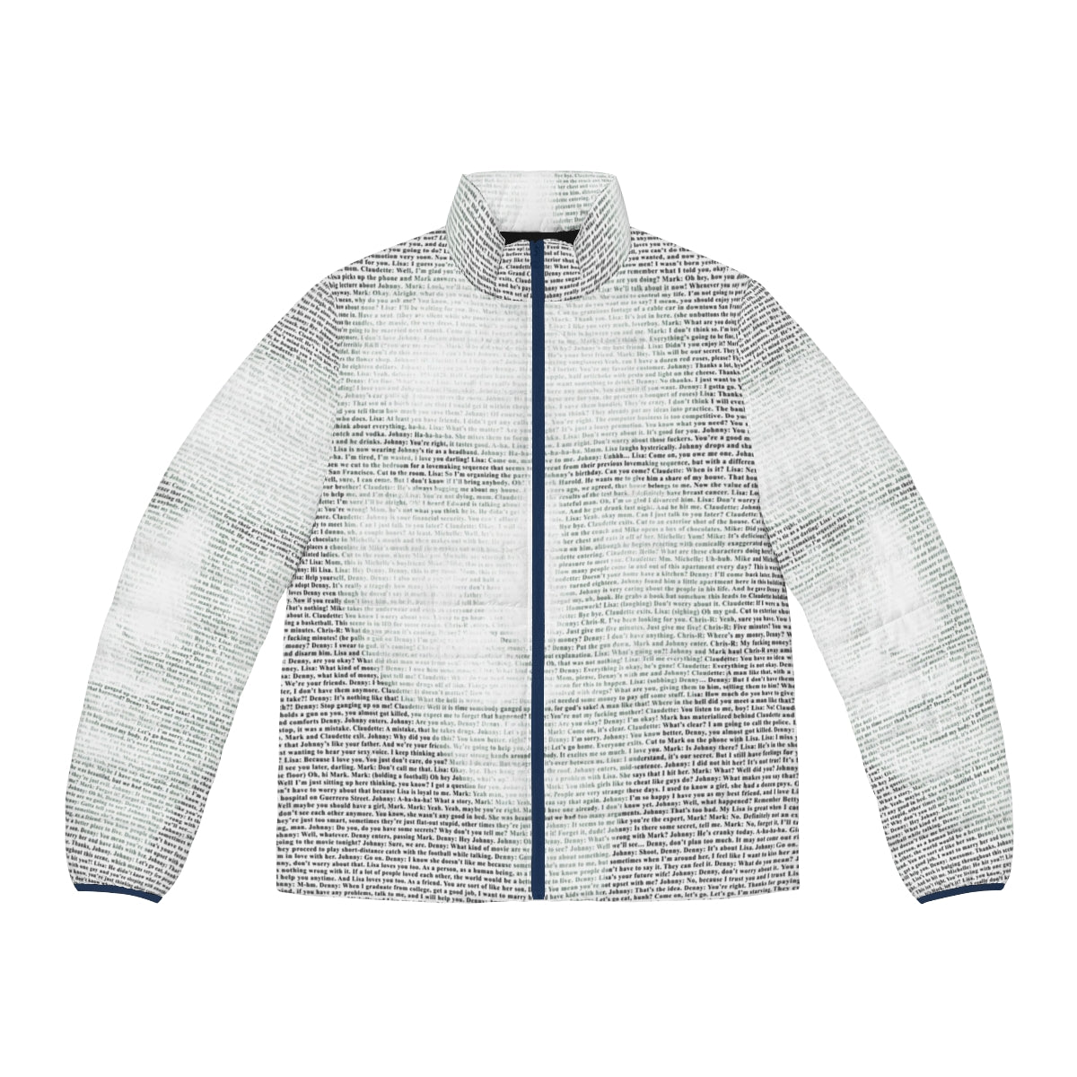 The Room Script Puffer Jacket featuring Tommy Wiseau and the cult classic film