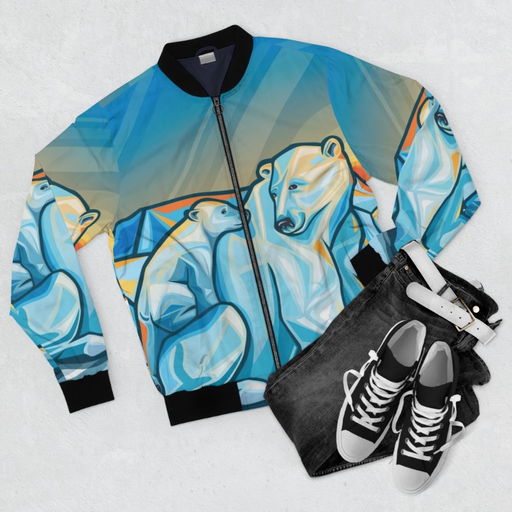 Arctic Northern Polar Bear Bomber Jacket - Flat lay