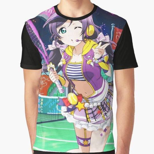 Nozomi Tojo Love Live School Idol Project graphic t-shirt featuring a tennis design