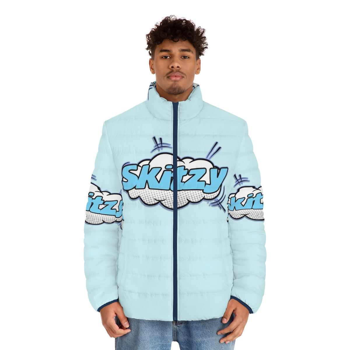 Skitzy branded puffer jacket with urban streetwear design - men front