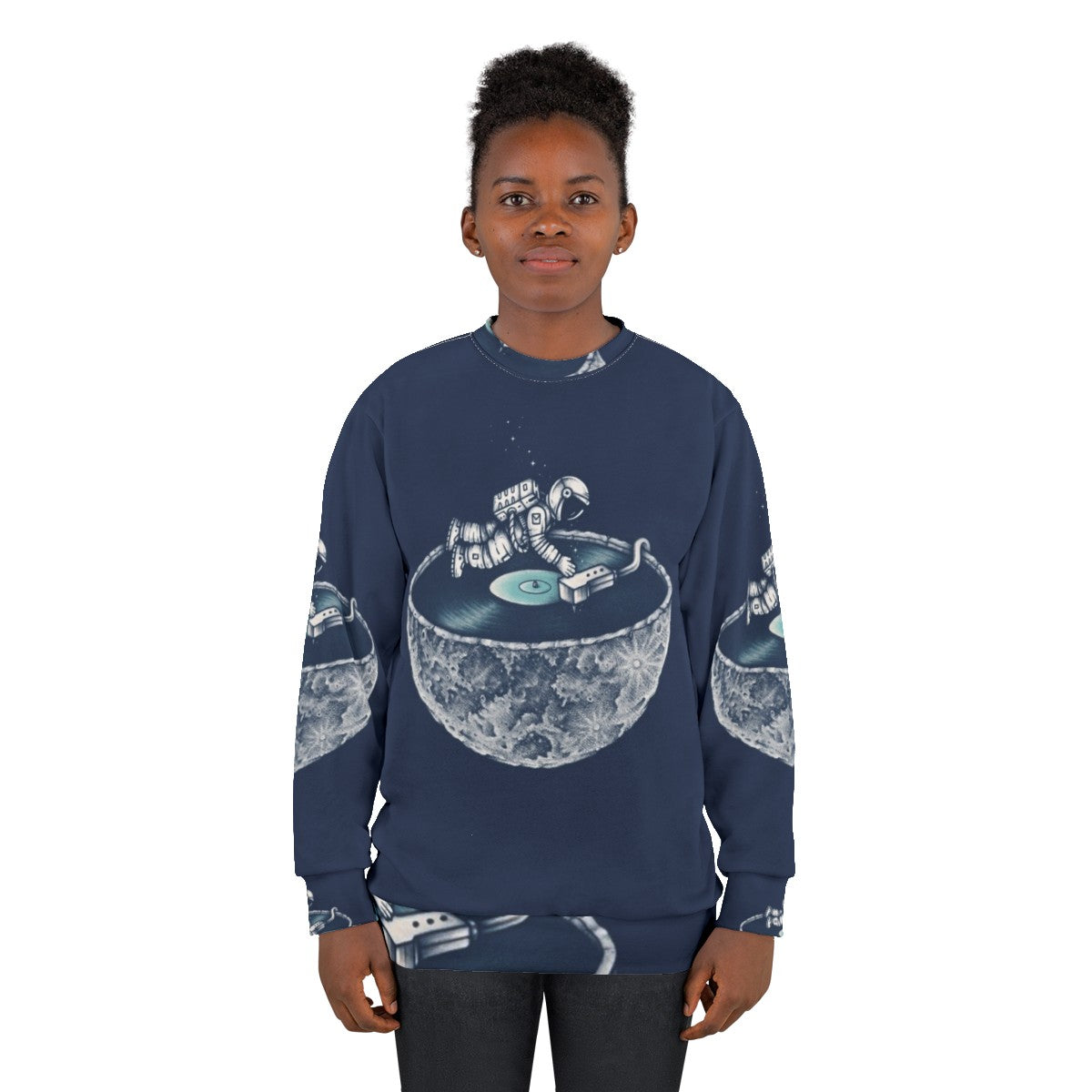 Cosmic Space Tune Sweatshirt with Astronaut and Vinyl Music - women