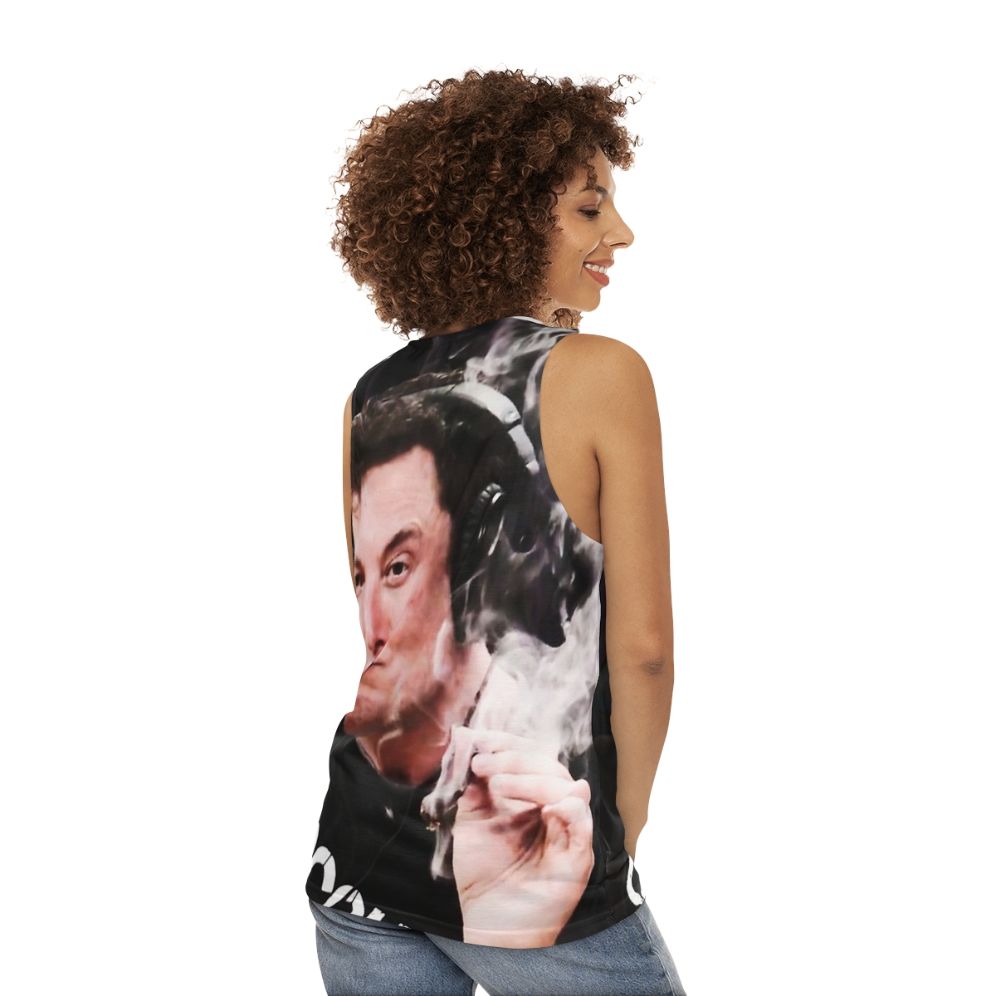 Elon Musk smoking weed unisex tank top - women back