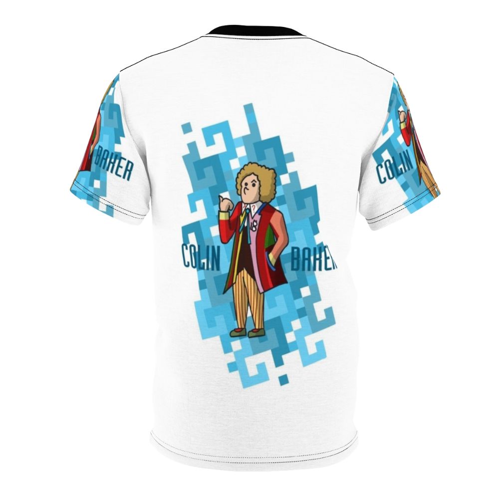 Retro illustration of the Sixth Doctor from Doctor Who on a t-shirt - Back