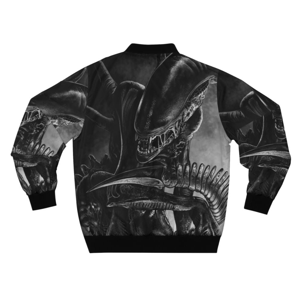 Handdrawn art of a xenomorph alien on a bomber jacket - Back