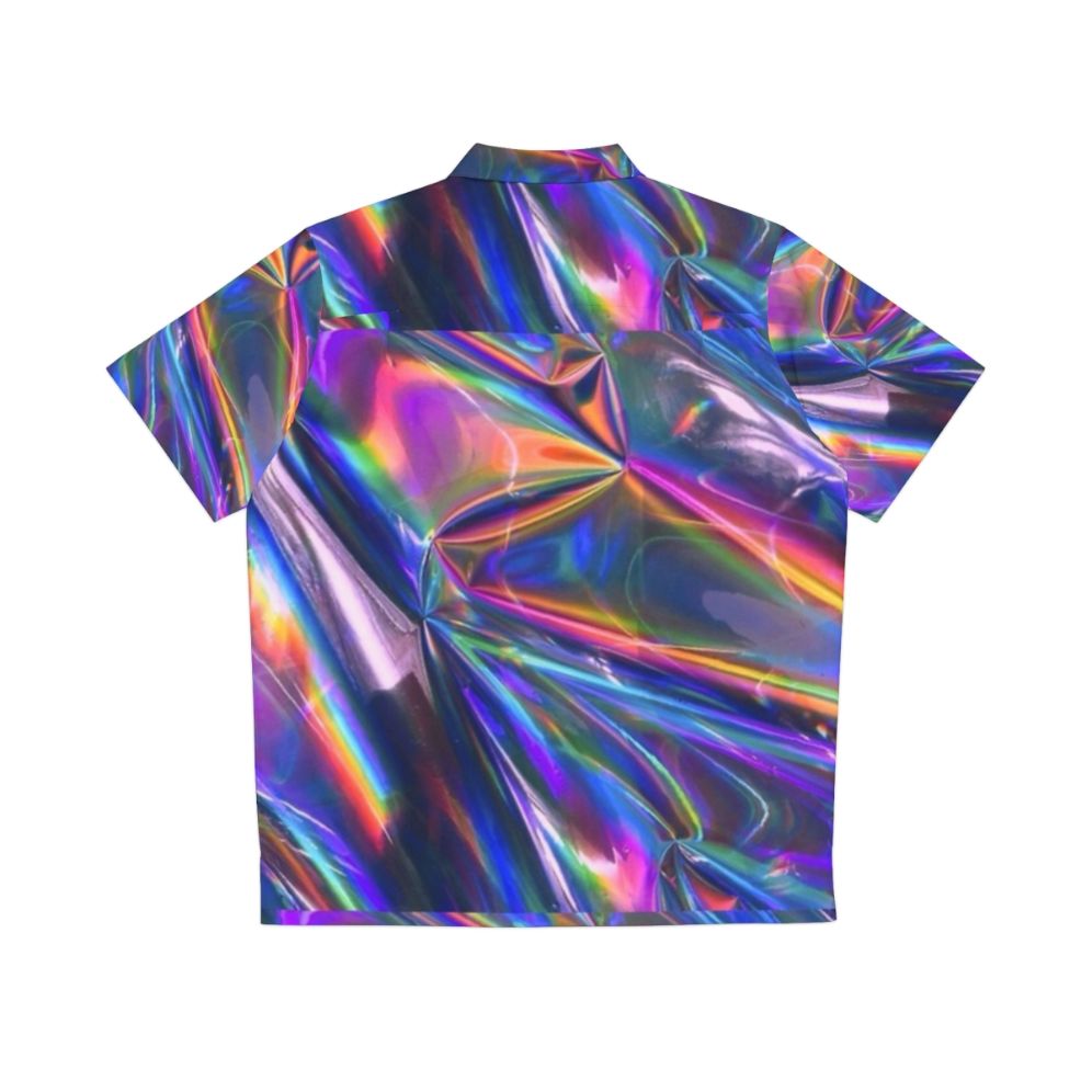 Holographic material Hawaiian shirt with shiny, rainbow iridescent design - Back