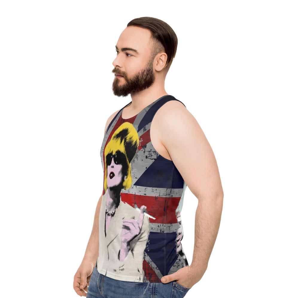 Fabulous unisex tank top with pop art inspired retro British design - men side