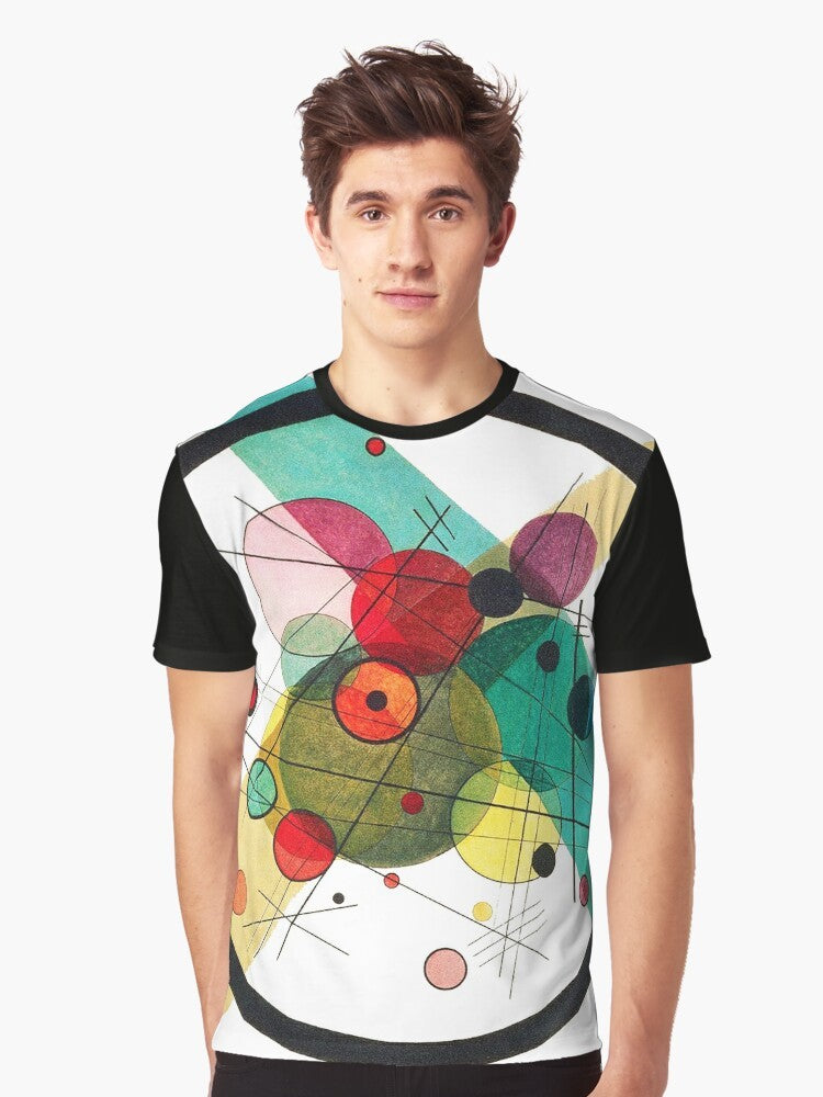 Abstract art t-shirt featuring circular designs by Wassily Kandinsky, a Bauhaus-inspired graphic - Men