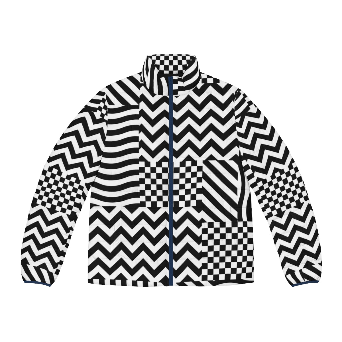 Dazzle Puffer Jacket with Geometric Camouflage Pattern