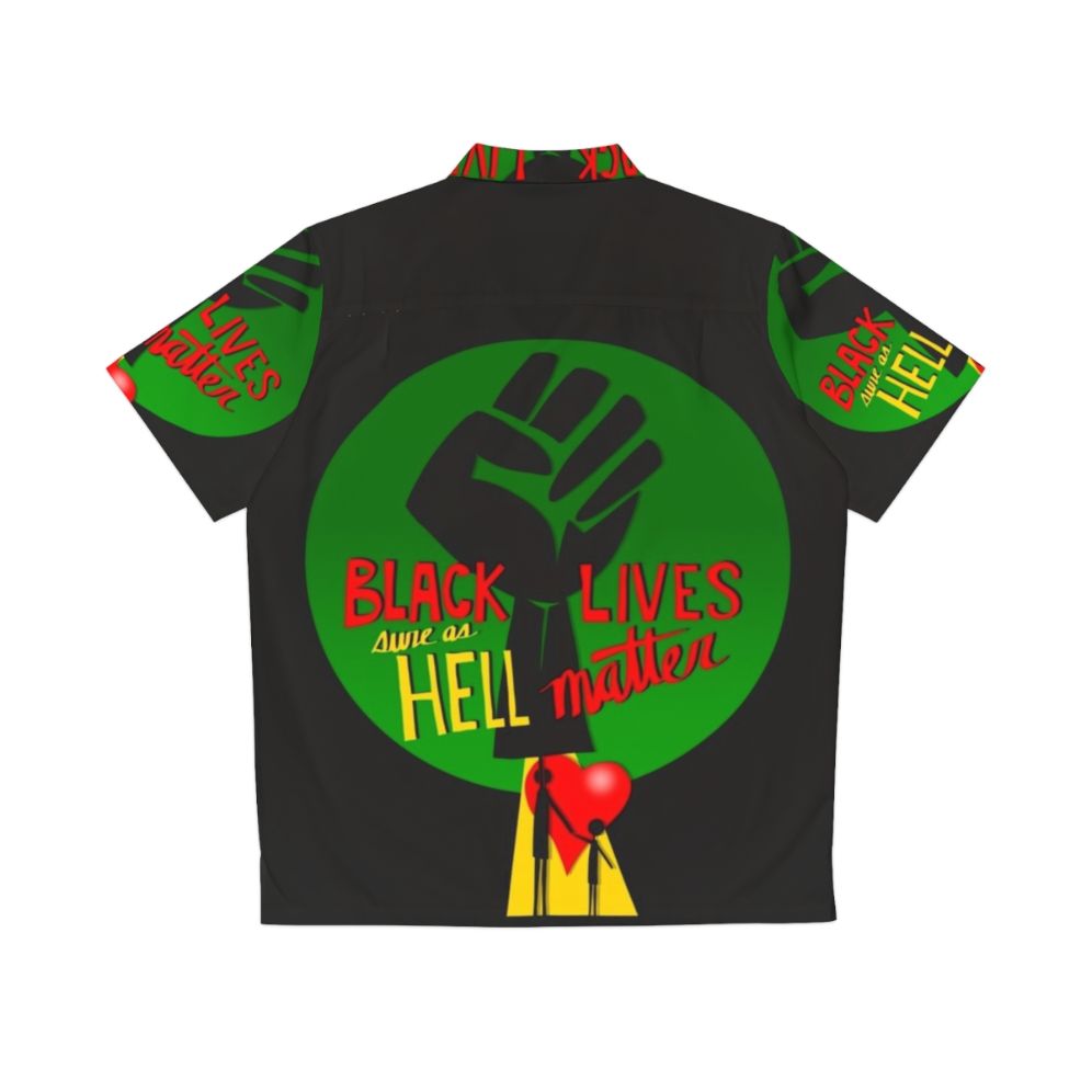 Black Lives Matter Hawaiian shirt with equality and social justice graphic - Back