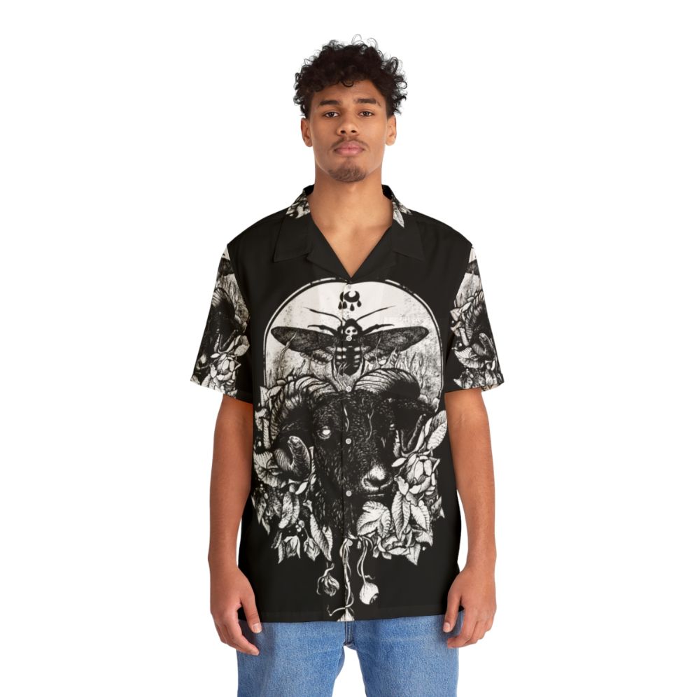 Dark Gothic Hawaiian Shirt with Nature and Occult Inspired Designs - People Front