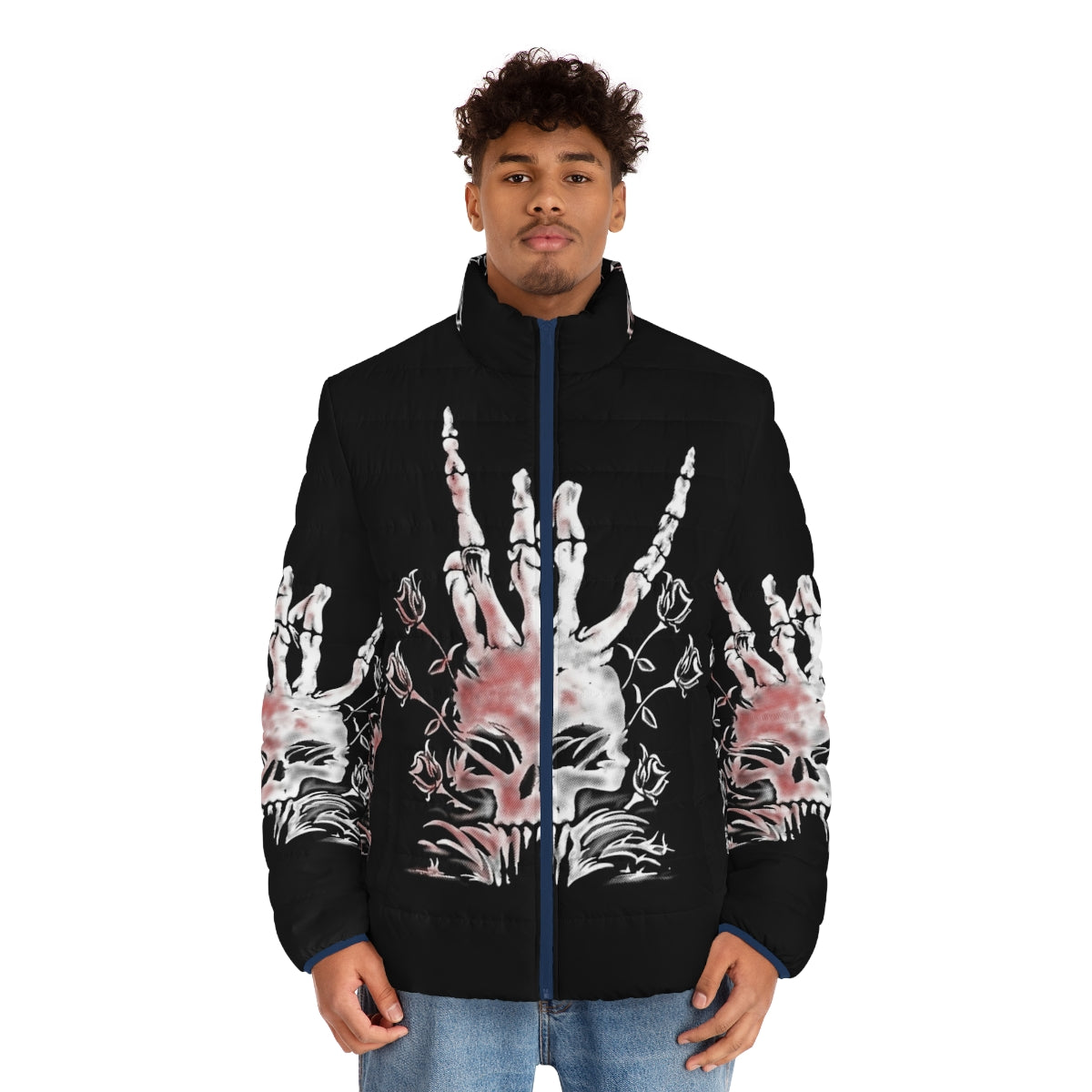 Dead Island 2 Puffer Jacket featuring a skull and zombie-inspired design - men front