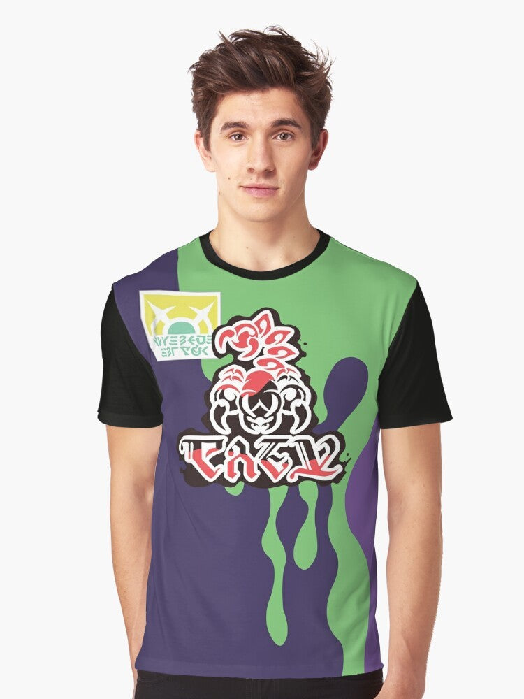 Klara, the Poison Trainer, from the Pokemon Sword and Shield video game, on a graphic t-shirt - Men