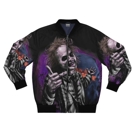 Gothic Beetlejuice bomber jacket with spooky design, inspired by Tim Burton's classic movie