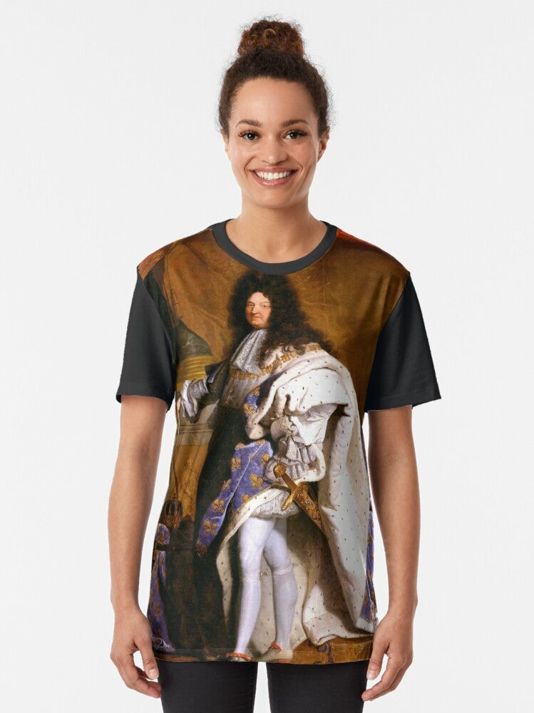 Hyacinth Rigaud painting of Louis XIV, the "King Sun" of France, featured on a graphic t-shirt - Women