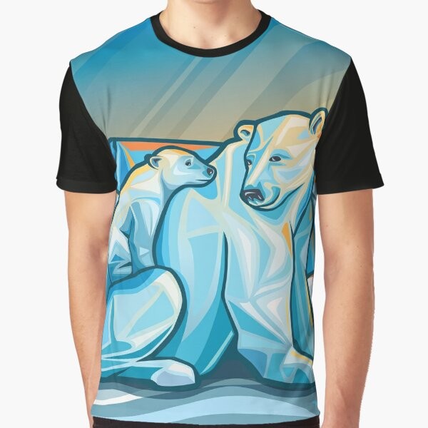 Graphic t-shirt featuring a polar bear and cub in the arctic landscape