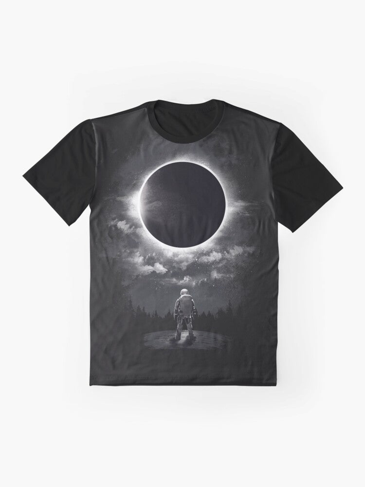 Eclipse Graphic T-Shirt with Cosmic Space and Astronomy Design - Flat lay